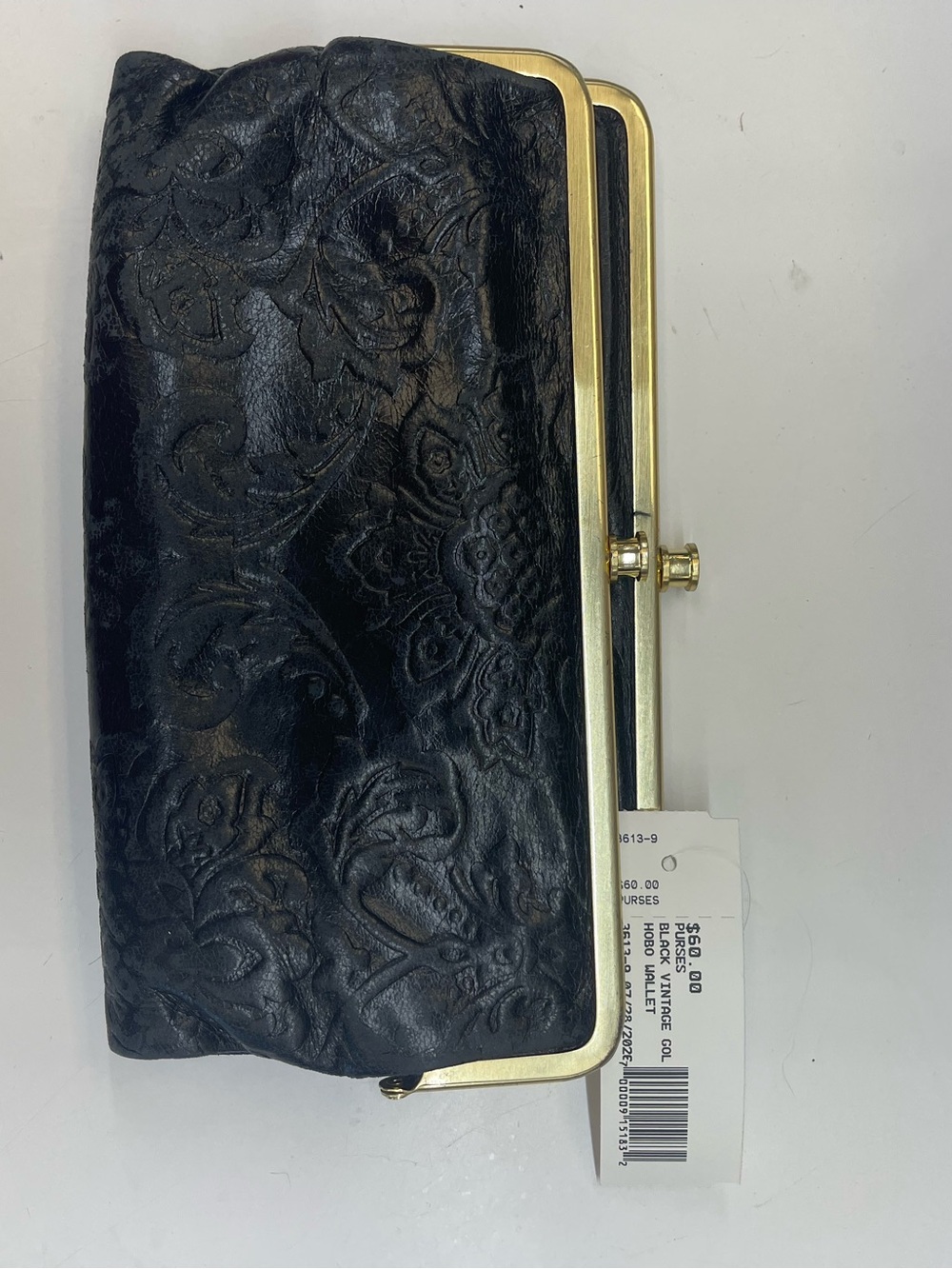 HOBO Black Embossed Leather Clutch with Gold Frame